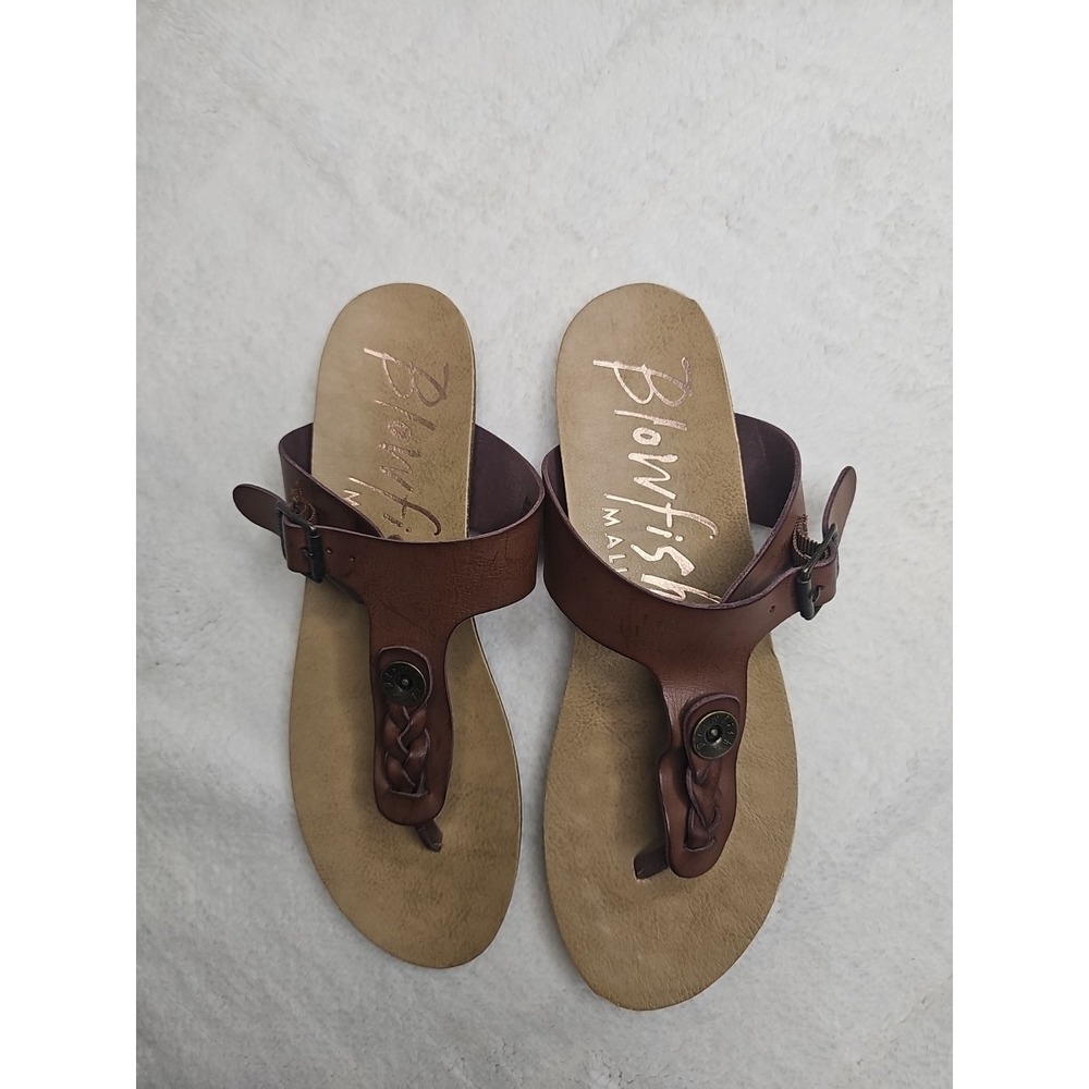 Blowfish‎ Malibu Thong Womens Sz 9 Sandal Golden Brown Flip Flop Vegan Leather